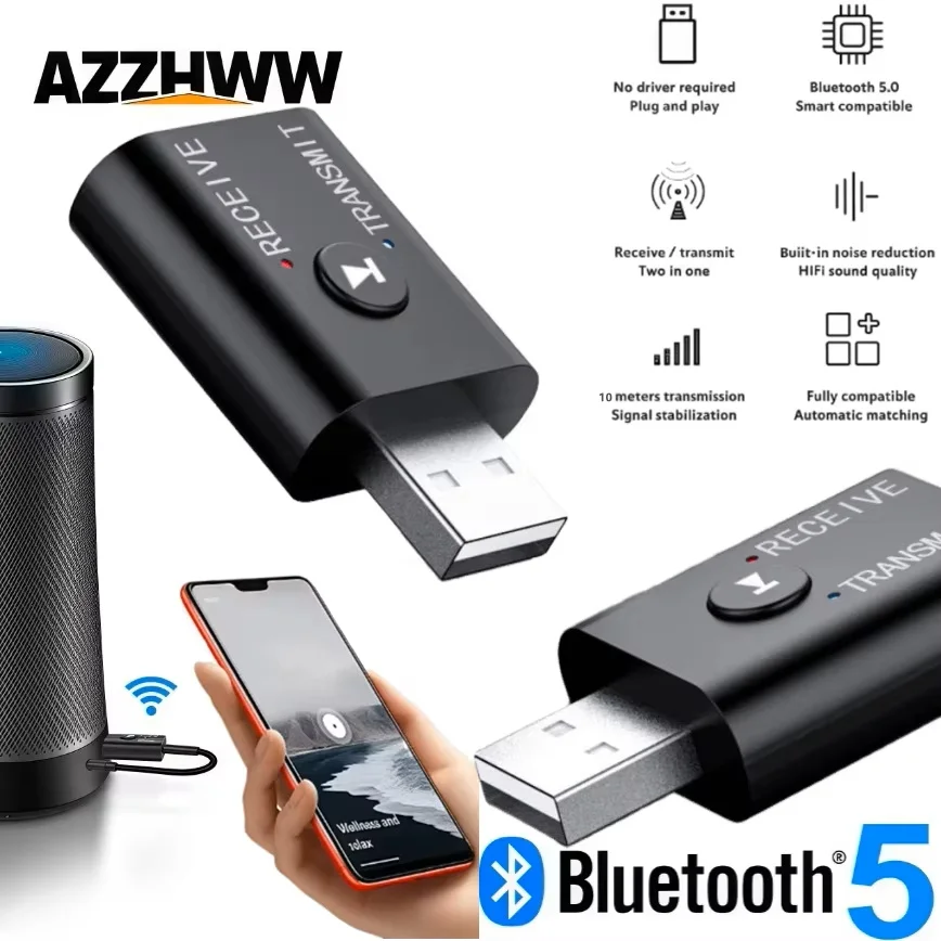 Adaptor Bluetooth USB 2 In 1 5.0 Pemancar Bluetooth untuk Komputer TV Laptop Speaker Headset Adaptor Penerima Bluetooth Nirkabel