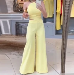 Lazy Style 2024 Summer Jumpsuit Women's Fashion Sexy Hollow Out Backless Sleeveless Solid Color Mid Waist Long Wide Leg Jumpsuit