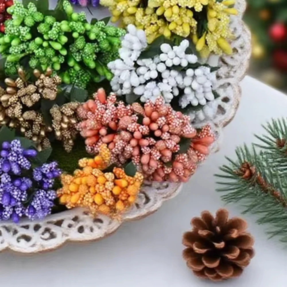 

6Pc Artificial Flowers Mulberry Party Wreath Material Stamen Christmas Tree Leaves Stamen Wedding Box Home Room Table Decoration