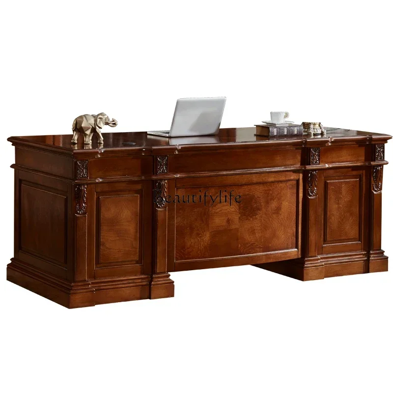 

ls 04American Retro Desk Villa High-End Study Desk European Solid Wood Boss Desk