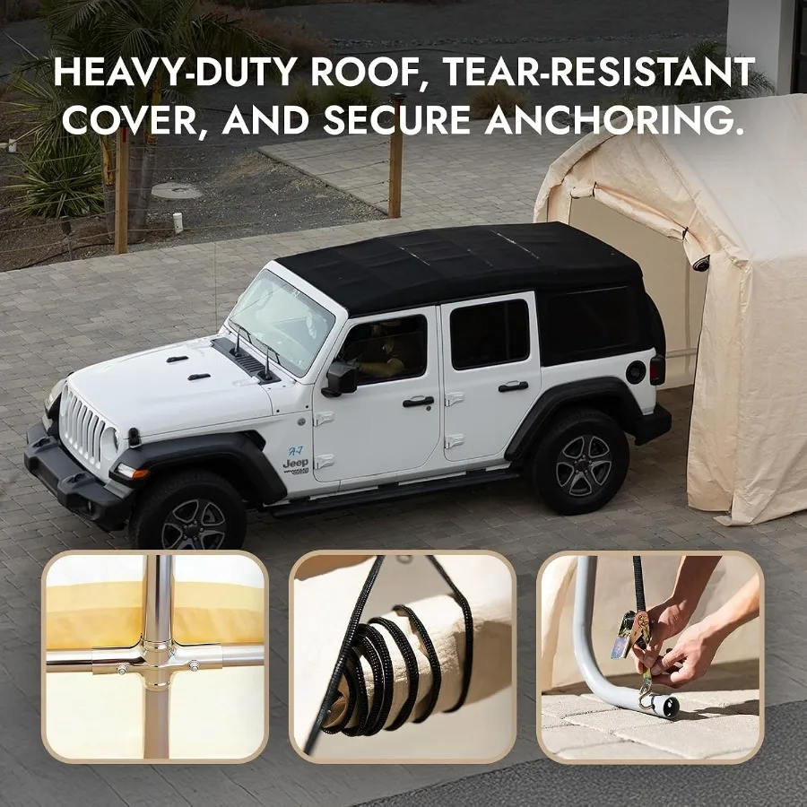 Portable Garage For Motorcycle ATV Garden Equipment Use Heavy Duty Waterproof UV-Resistant Beige Polyethylene With Reinforced S