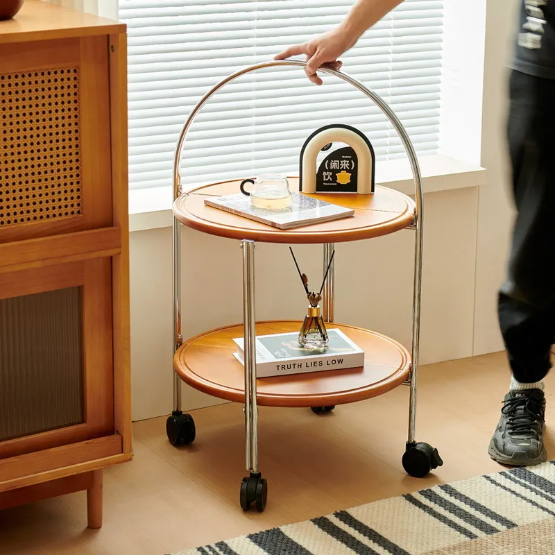 

Medieval style solid wood edge few living room foldable multi-layer coffee table household small apartment removable shelf