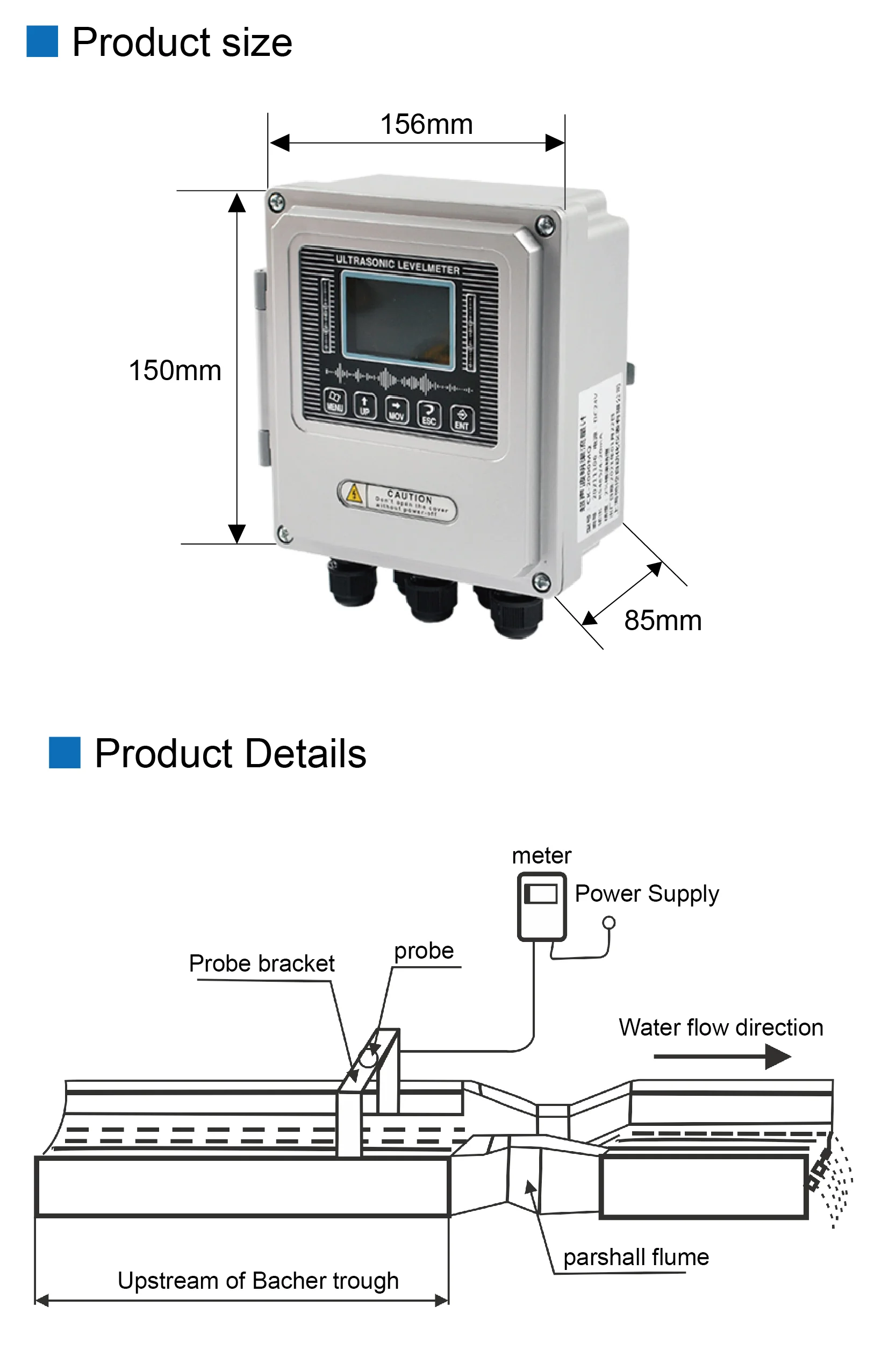 Non-Contact Ultrasonic Open Channel Flow Meter for Sewage Parshall Flume Rectangular Weir Use Wall Mount Water Sensor