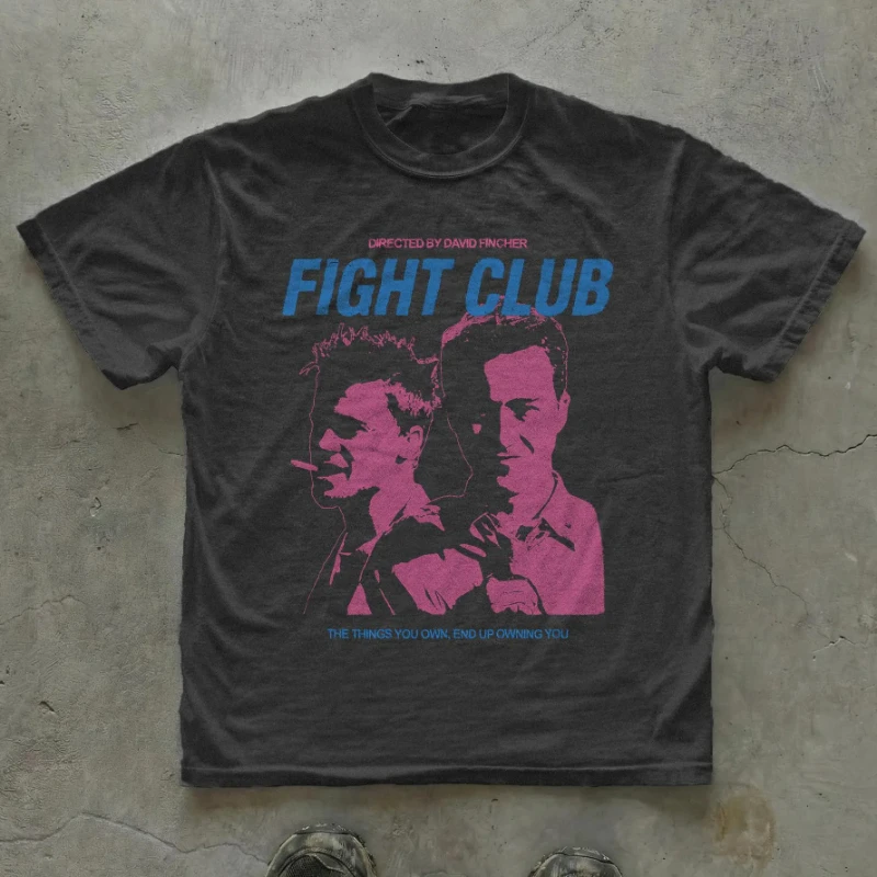 Vintage Fight Club T‑Shirt Classic Cult Movie Character Graphic Print Men Women Short Sleeve Crew Neck Cotton Tee Streetwear Top