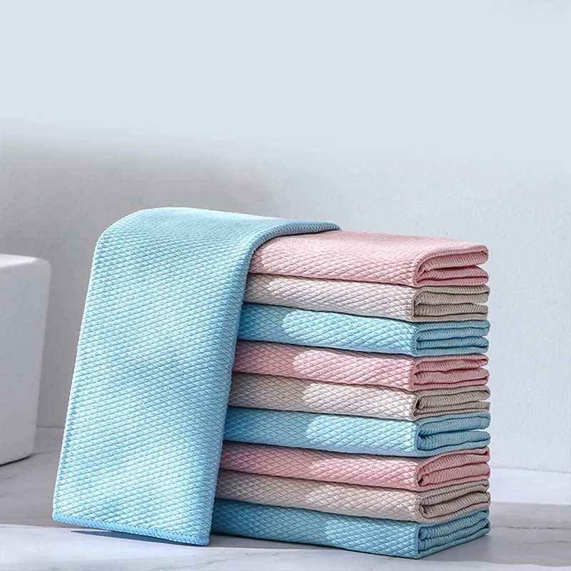 No Trace Glass Cleaning Towel Microfiber Cleaning Cloth Fish Scale Texture Rag For Kitchen Household Cleaning Tool