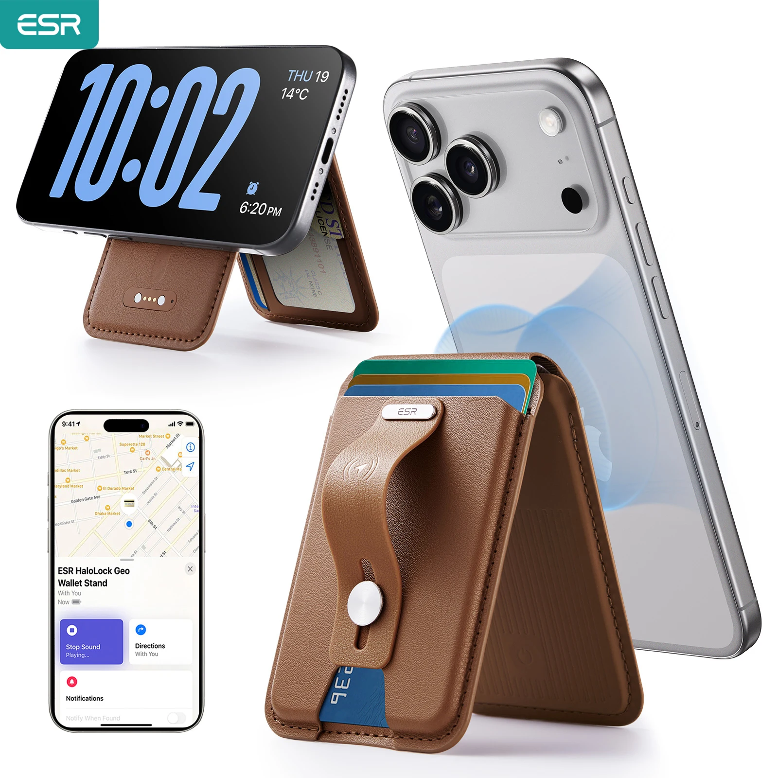 

ESR Geo for Magsafe Wallet with Full Find My Functionality 5 Card-Holder with Stand for iPhone 17/16/15/14/13/12 Series