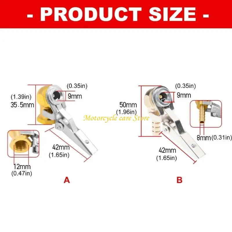 U75F Quick Connection Air Chuck with 8mm 12mm Adapter Suitable for Multiple Vehicle E Bike Types Car Motorcycles Easy to Use