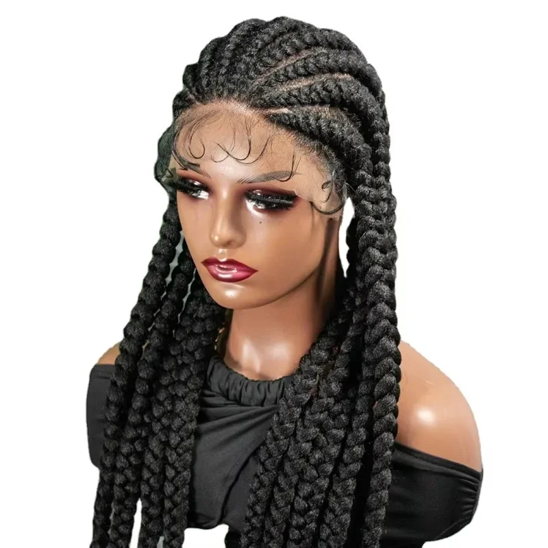 36-Inch natural black corncord box, woven full lace wig synthetic weave