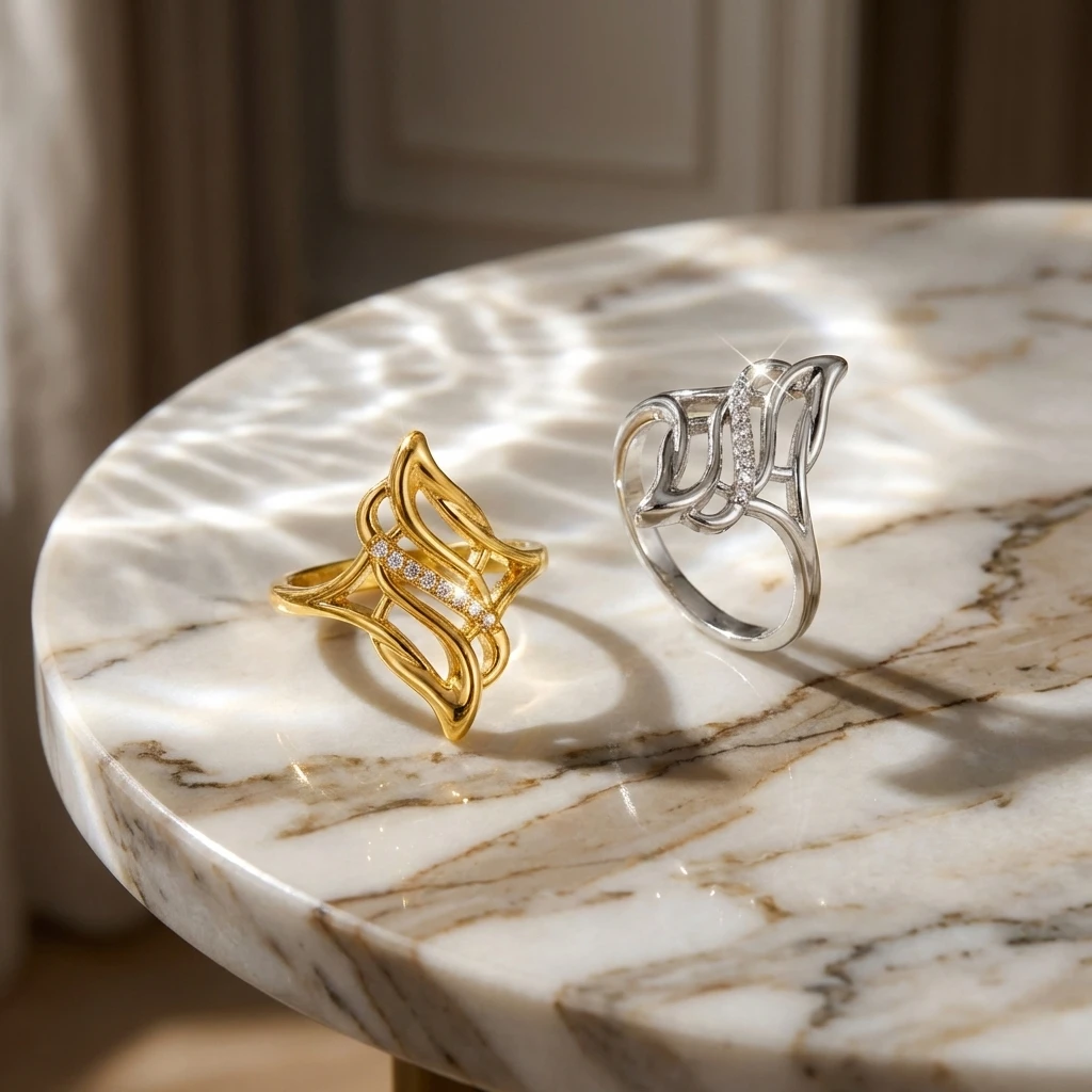 Eleganter geschwungener Ring für Damen aus Messing mit Zirkonia, durchbrochenes Schild-Design, langer Fingerring, Cocktail-Schmuck, raffinierter Abschlussball-Schmuck – Detail 4