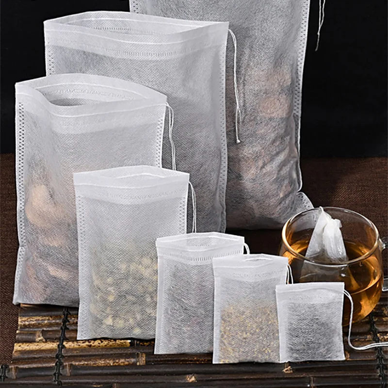 100pcs Disposable Tea Bags Non-woven Fabric Empty Pocket String Bag Tea Accessories Spice Filter Te Sachets Tea Bag Supplies