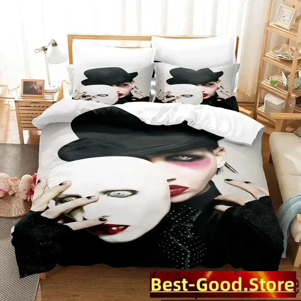 3D Print Marilyn Manson Bedding Set Boys Girls Twin Queen King Size Duvet Cover Pillowcase Bed boys Adult Home Textileextile