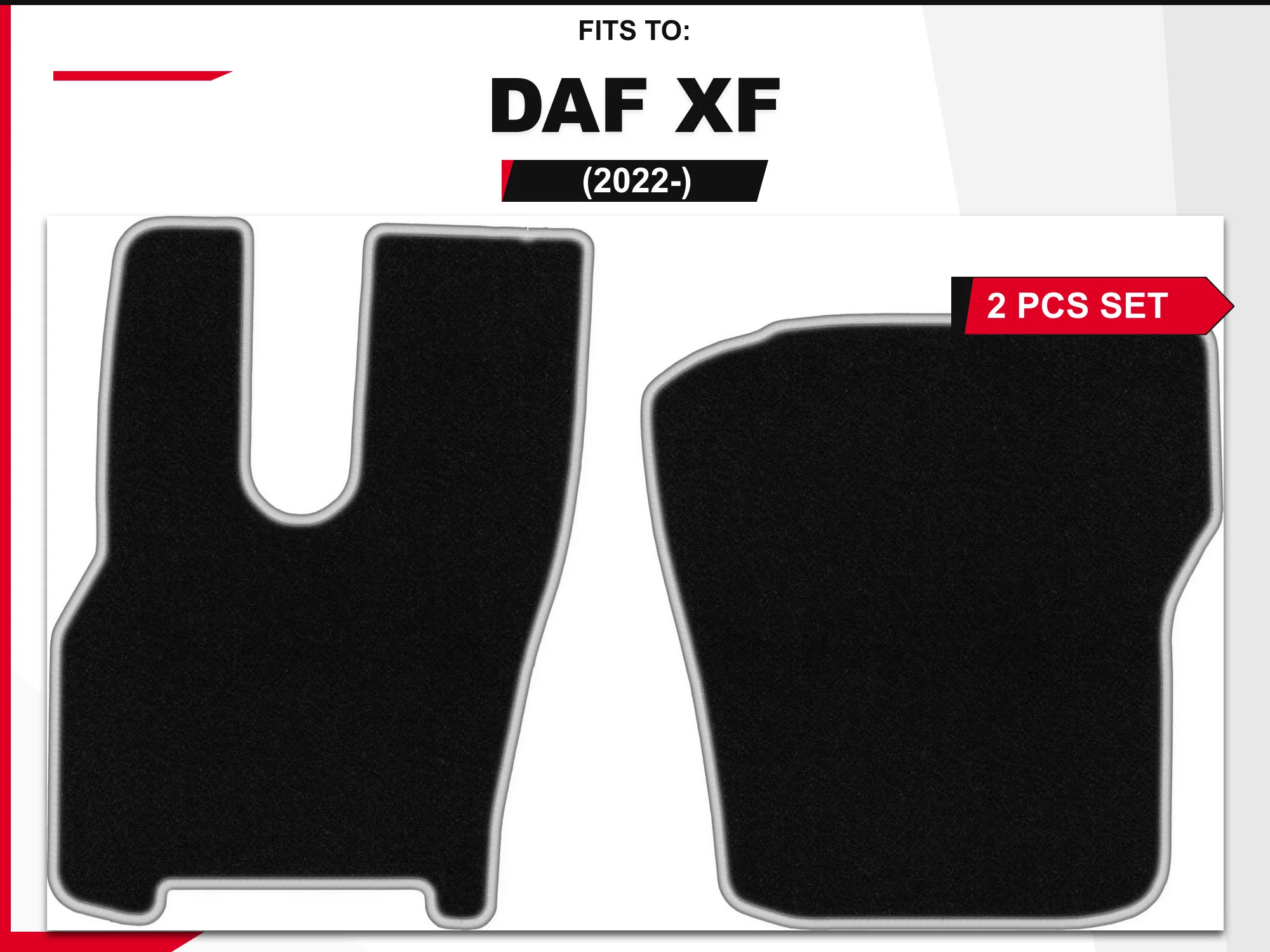 Velour vloermatten voor: DAF XF 2022-, 2 stuks. Zwart-zilveren passende autovloermatten, set