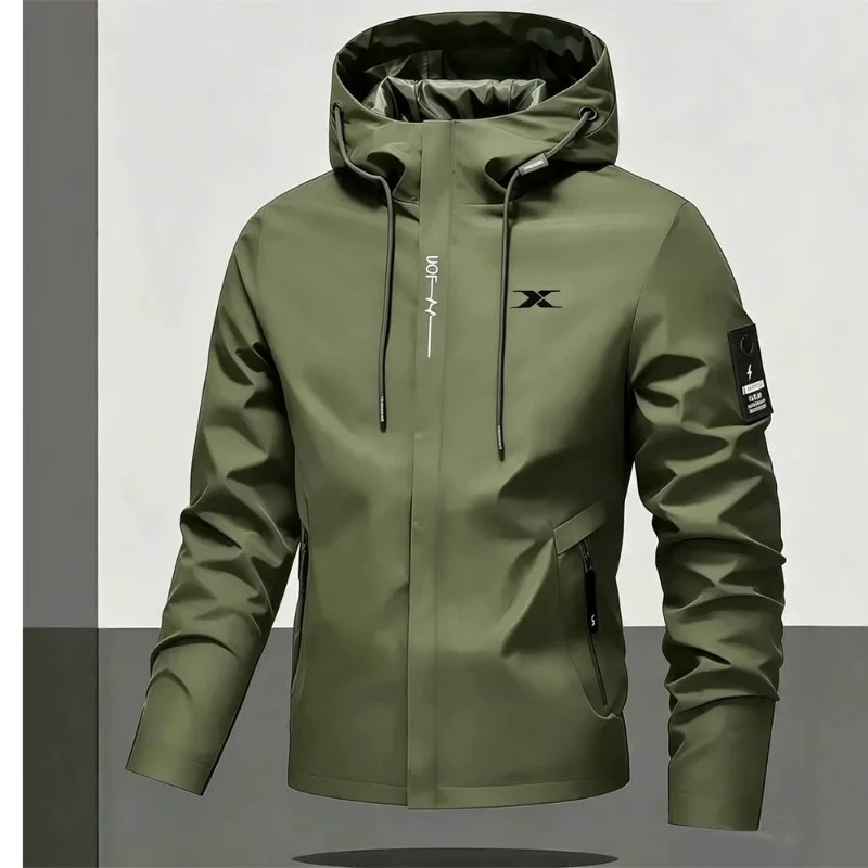 Leichte, wasserdichte Kapuzenjacke für Herren, bedruckt, urbaner Windbreaker, geeignet zum Radfahren, Wandern und für Freizeitaktivitäten bei Regen, mit Taschen. – Detail 13