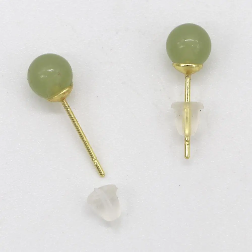 Women Round Chinese Style Jewelry Green Geometry Female Earrings Bead Stud Earrings Hetian Jade Earrings Korean Style Earrings