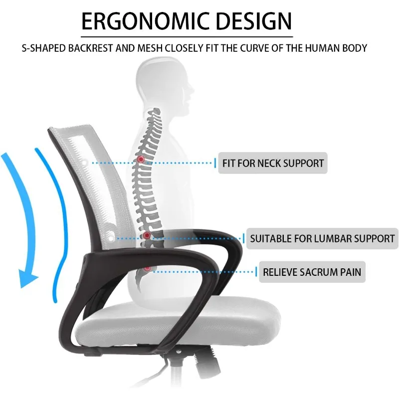 كرسي مكتب، كرسي مكتب مريح، كرسي كمبيوتر دوار تنفيذي مع دعم قطني للمنزل والمكتب (أبيض) #4