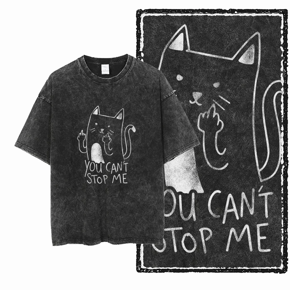COOLMIND DB Cat Printed Cotton Acid Washed Exclusive Graphic Unisex T Shirt Cool Streetwear Men Tshirts Big Size Tee for Men image 3