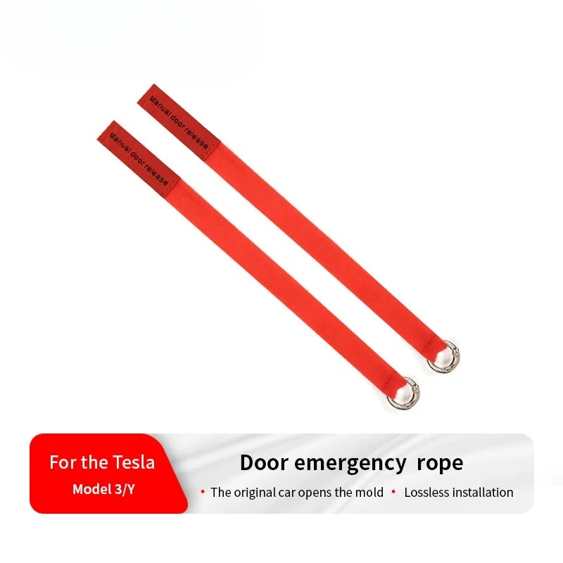 Carbon Flash Car Door Emergency Handle Extended Manual Door Release Pull Rope Emergency Puller Button for Tesla Model 3 Y Red
