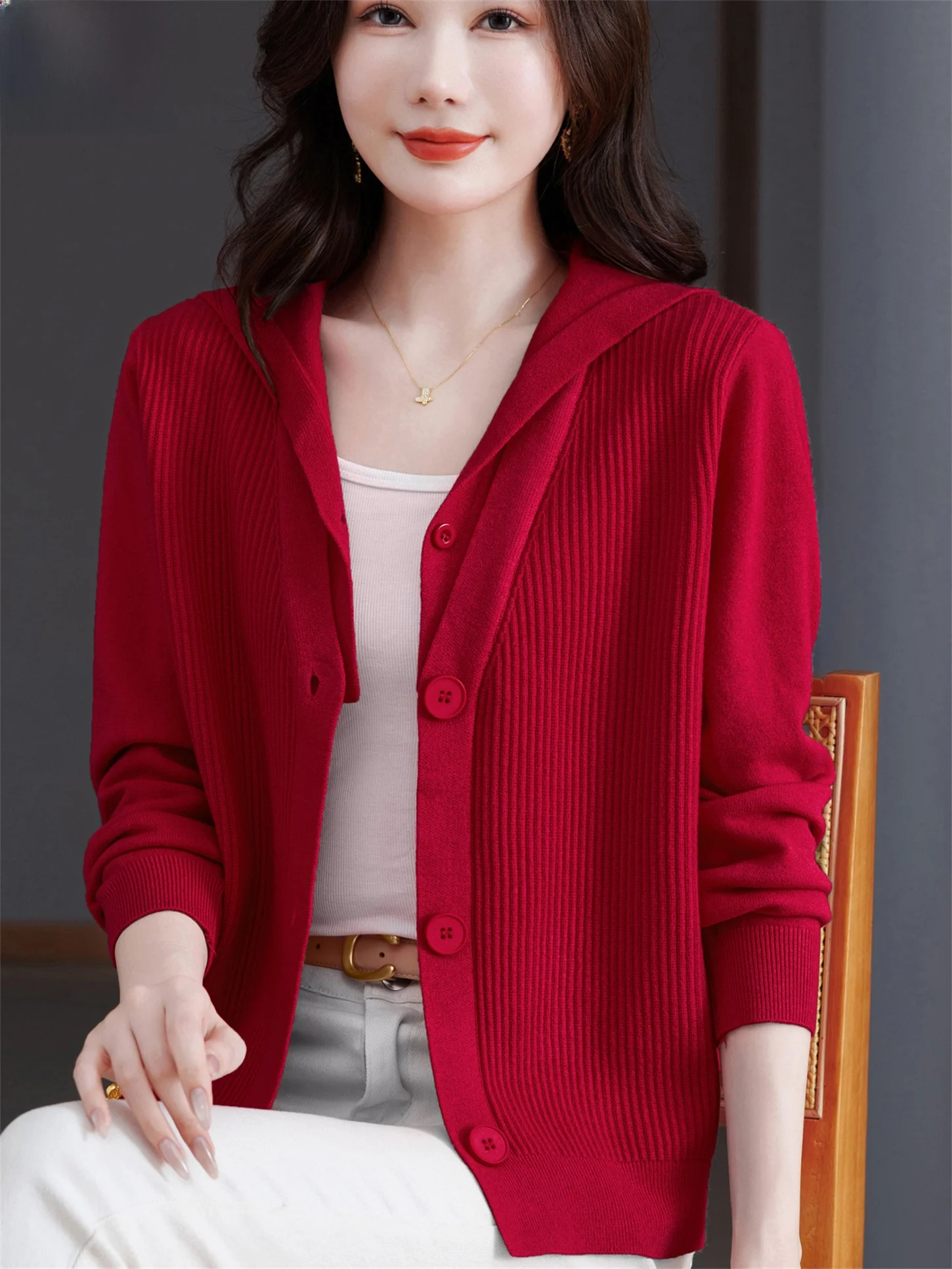 

Модный вязаный жакет с V-образным вырезом, свободного кроя, повседневный стиль для молодых мам, весна-осень, новинка, элегантная верхняя одежда