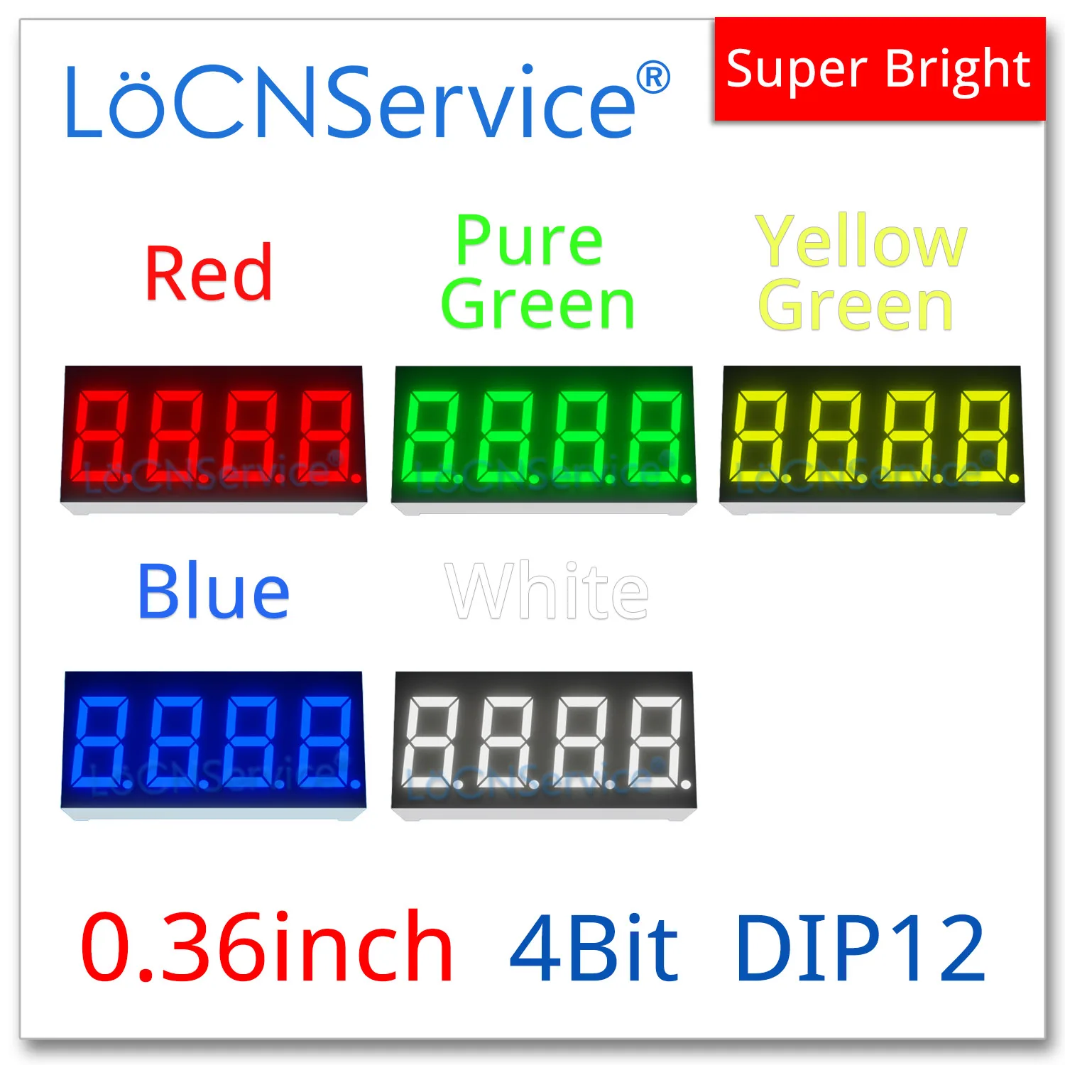 LoCNService 30PCS 0.36인치 디지털 튜브 LED 디스플레이 4비트 빨간색 노란색 녹색 파란색 흰색 일반 양극/음극 7 세그먼트 0.36인치