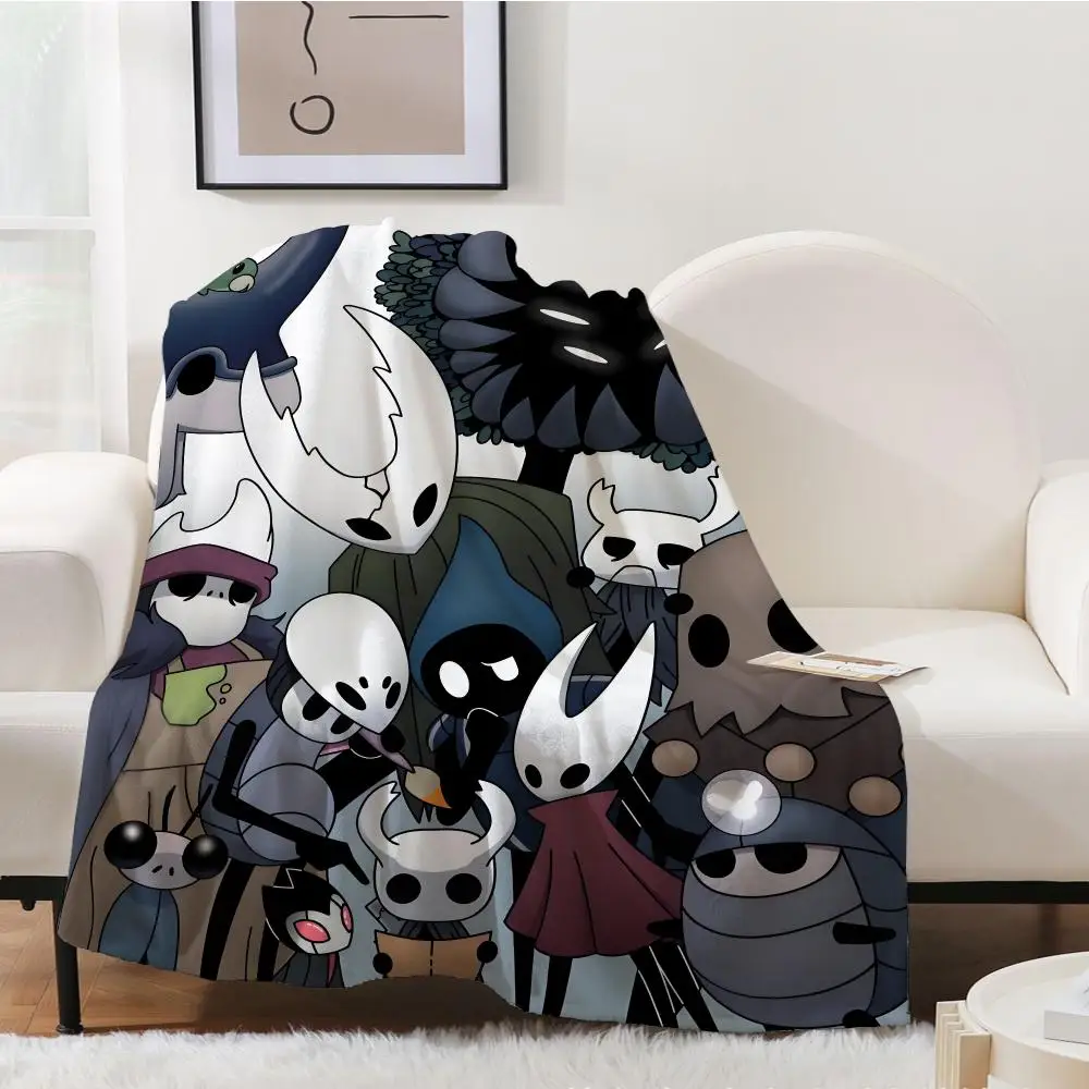 Underground Fantasy Bug Knight Flannel Blanket, Metroidvania Style Vessel Character Throw Blanket, Cozy Decorative Blanket For V