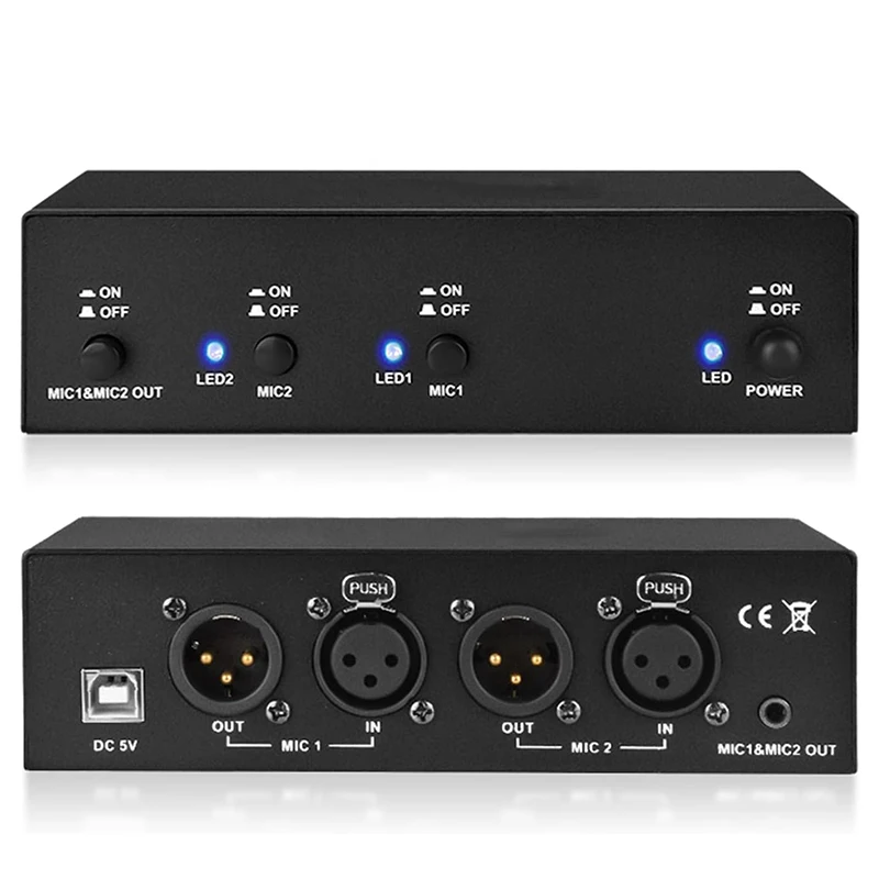 

2 Channel 48V Phantom Power Supply 2 XLR Phantom Power with 3.5mm Audio Cable for Condenser Microphone Music Recording Equipment