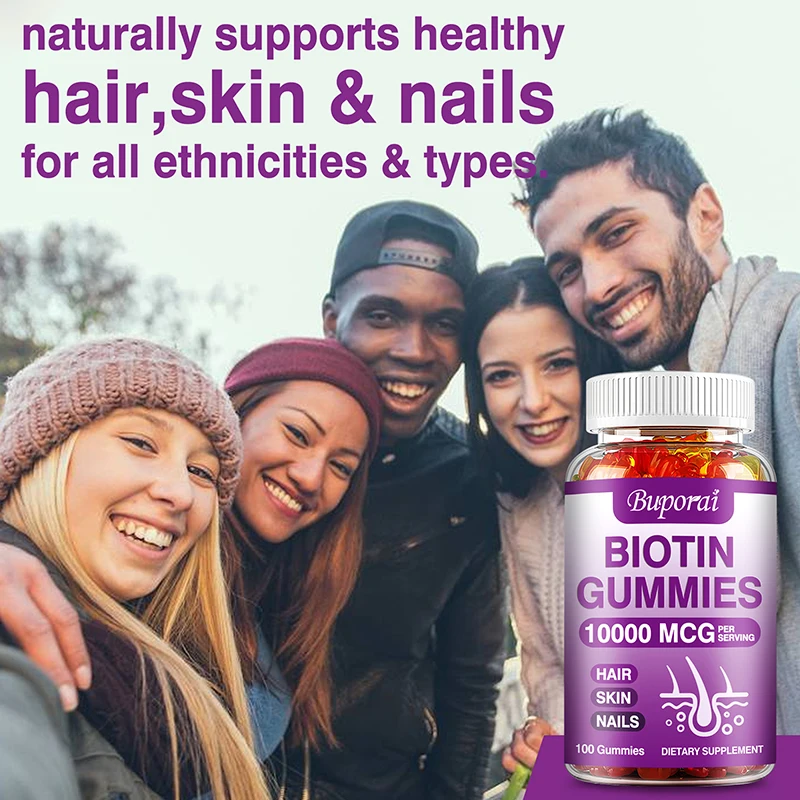 Biotin Gummies 10000mcg - Stronger Hair, Skin, and Nails - Vegan, Non-GMO, Gluten Free