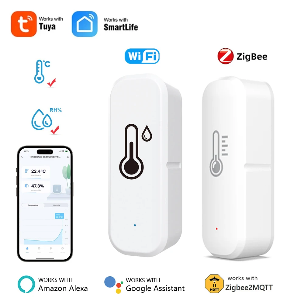 

Tuya WiFi Zigbee Temperature Humidity Sensor Indoor Thermometer Monitor Smart Life APP Control Works With Alexa Google Assistant