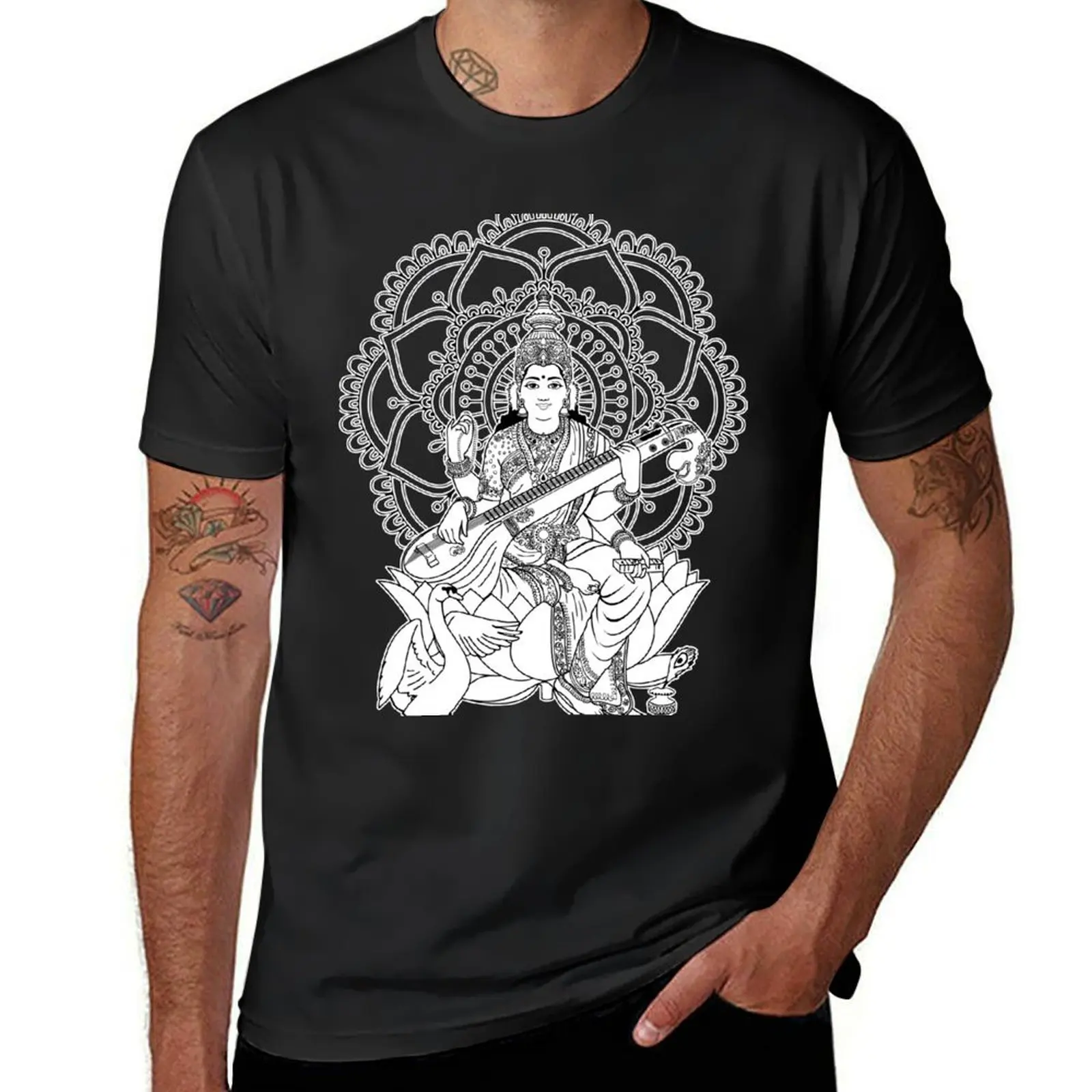 Saraswati or Sarasvati - goddess of knowledge T-Shirt vintage vintage clothes plain Men's cotton t-shirt