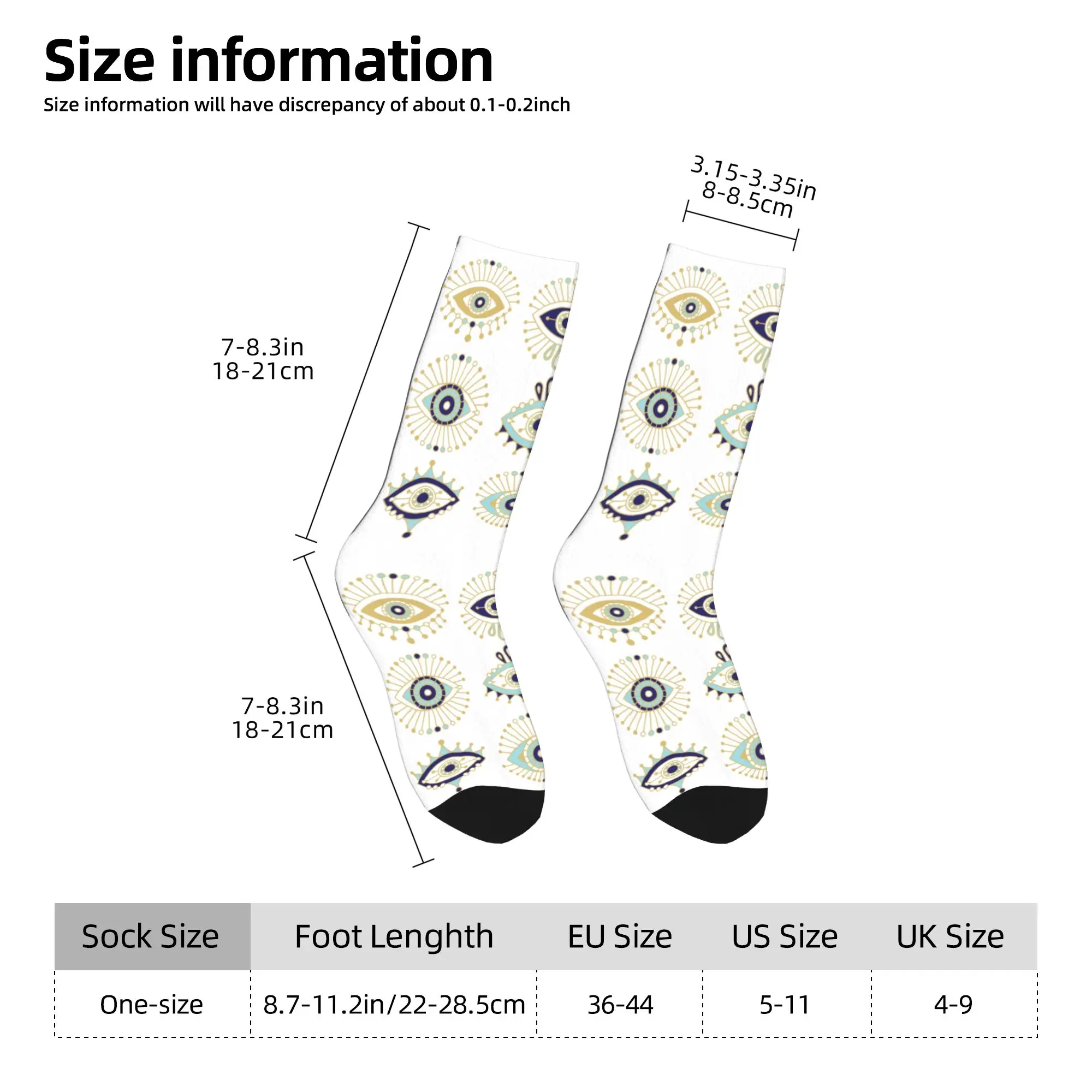 Printed Turkish Evil Eye Collection On White Socks Stretchy Summer Autumn Winter Nazar Amulet Hamsa Boho Bohemian Crew Socks view 4