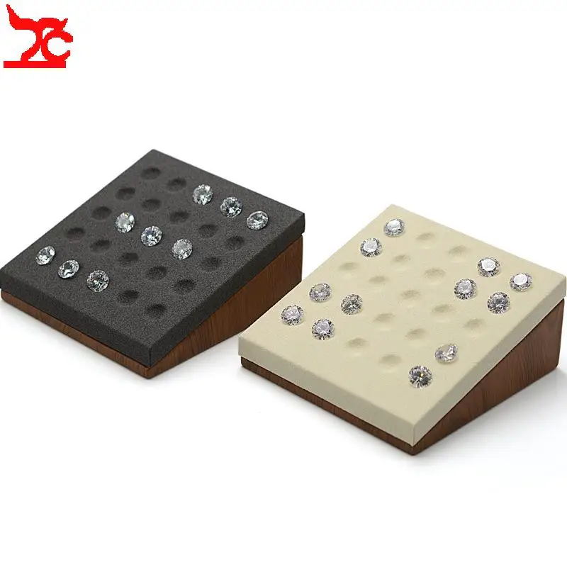 Wood-Grained Leather Solid Wood Jewelry Display Tray Bare Stone Organizer Stand Jewelry Prop Diamond Accessory Stand - view 4