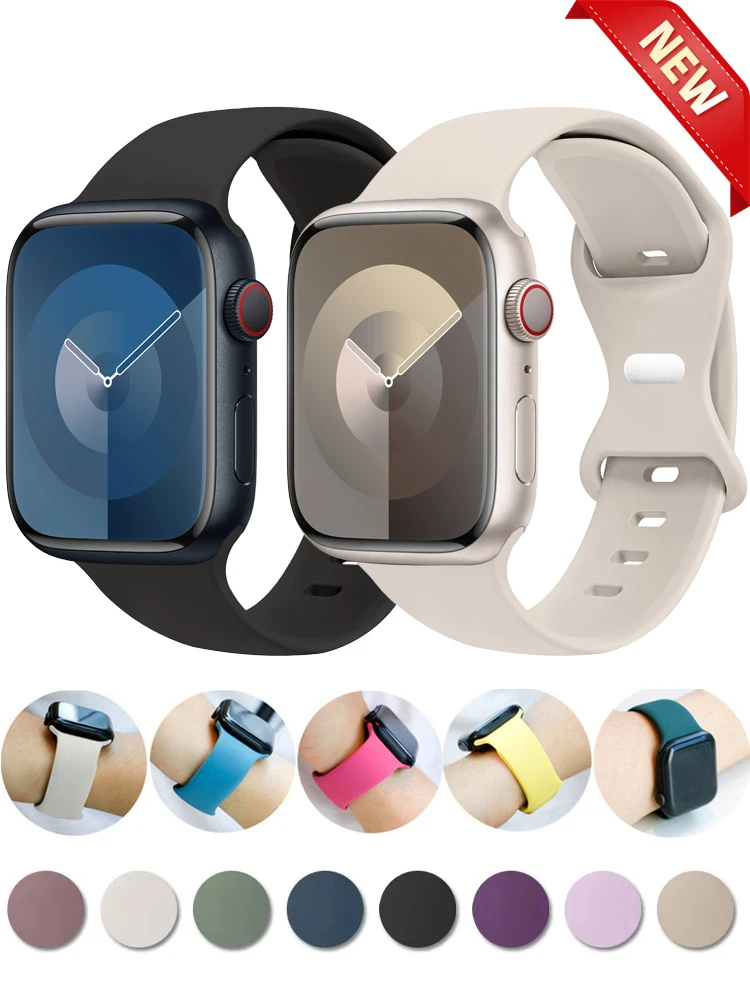 Correa de silicona para Apple Watch, pulsera de 44mm, 45mm, 41mm, 40mm, 49mm, 42mm, 38mm, 45MM, 44mm, iWatch Series Ultra 2 SE 9 8 7 6 5 4 3