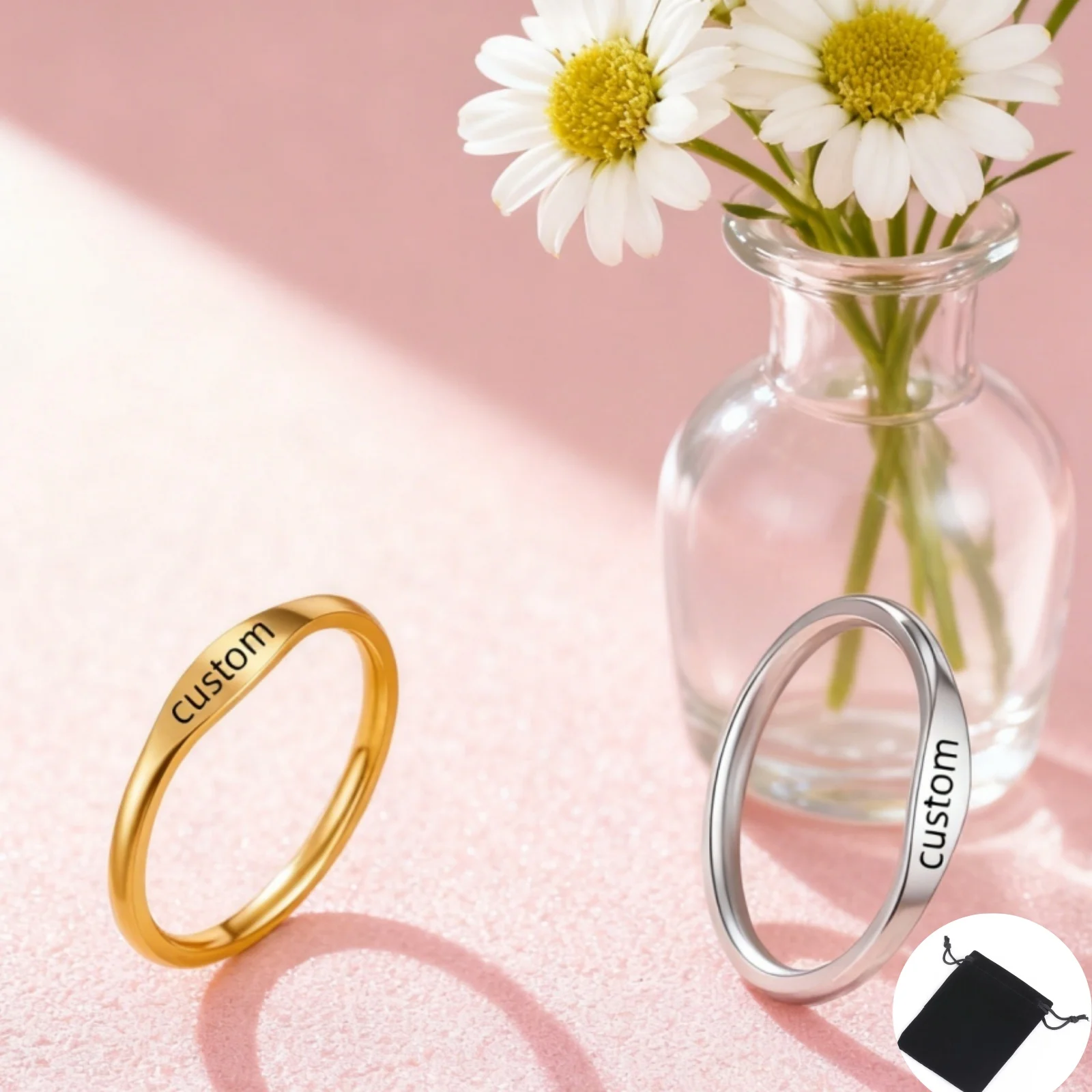 Personalized Stainless Steel Smooth Name Date Ring