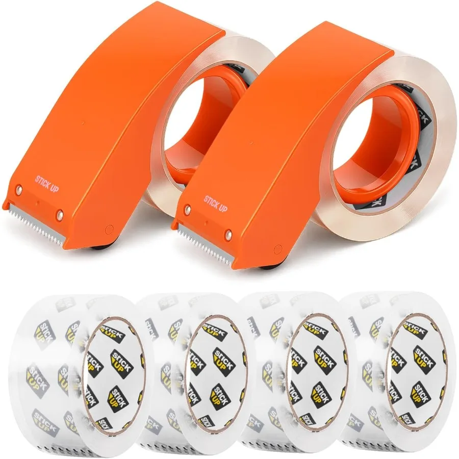 

6 рулонов упаковочной ленты с 2 диспенсерами, 390 ярдов, всего 1,88 дюйма, прозрачная упаковочная лента для тяжелых условий эксплуатации с прочным клеем для Mo