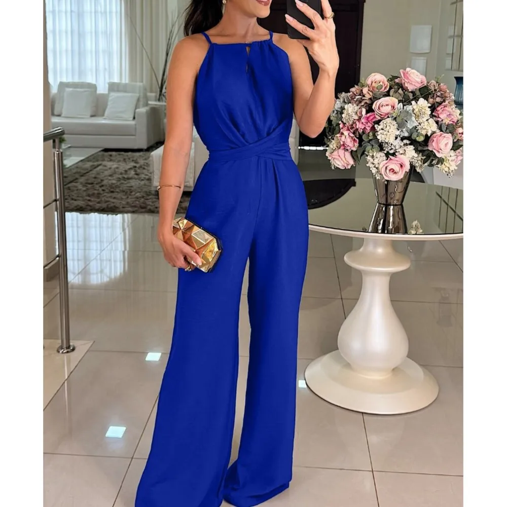 

Сексуальные женские комбинезоны без рукавов с открытыми плечами и лямкой на шее, летние модные элегантные женские офисные комбинезоны на шнуровке с закрытой талией