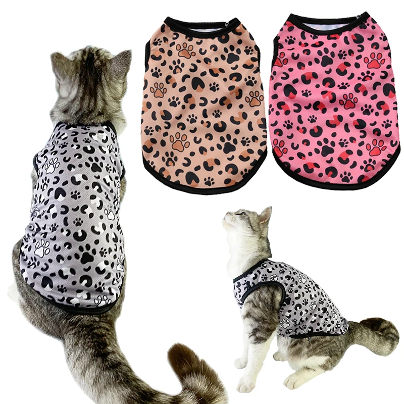 Leopard Print Pet Cat Clothes For Small Dogs Cats Vest Summer Breathable T-shirt Puppy Kitten Costume Fashion Pug Cheap Outfits