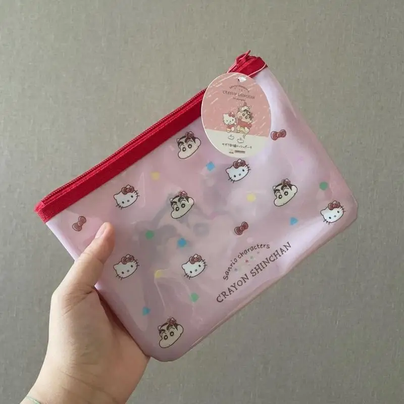 Sanrio Kawaii Crayon Shin-Chan Hellokitty Cosmetic Bag Coin Purse Storage Bag Mesh Pvc Transparent Cartoon Birthday Gift For Kid