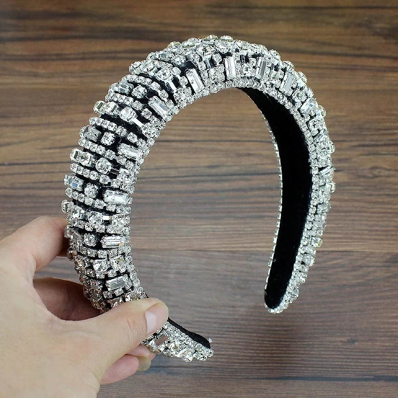 Handmade Full Crystal Baroque Padded Hairbands Colorful Diamante Headbands For Women Wedding Hair Accessories