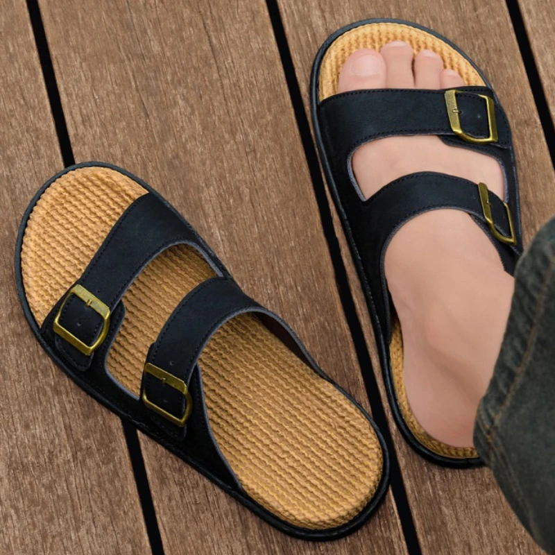 

Spring and Summer Solid-color Retro Style Flat-heeled Soft-soled Lightweight Men's Large-sized Outdoor Casual Sandals