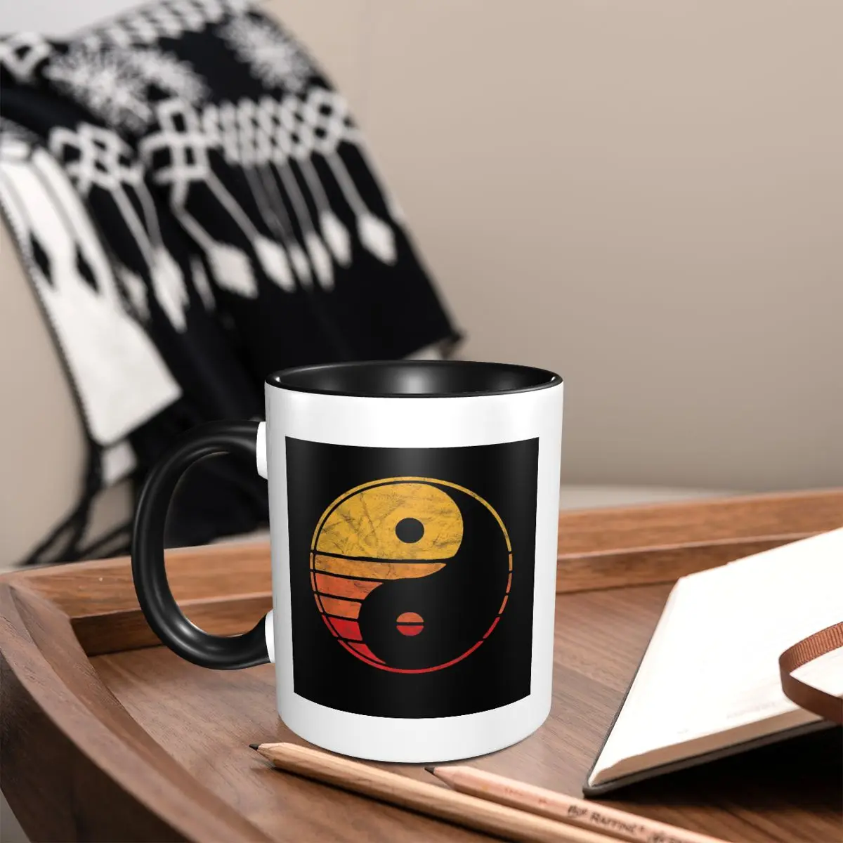 Humor Vintage Yin Yang 80's Minimalist Sun Mug Funny Ceramic Coffee Cups Tea Mugs Milk Cup Drinkware Gift for Friends
