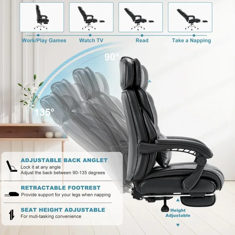 COLAMY Office Chair with Footrest-Ergonomic Computer Chair with Extra Lumbar Support Pillow, High Back Executive Desk Cwith Wrt