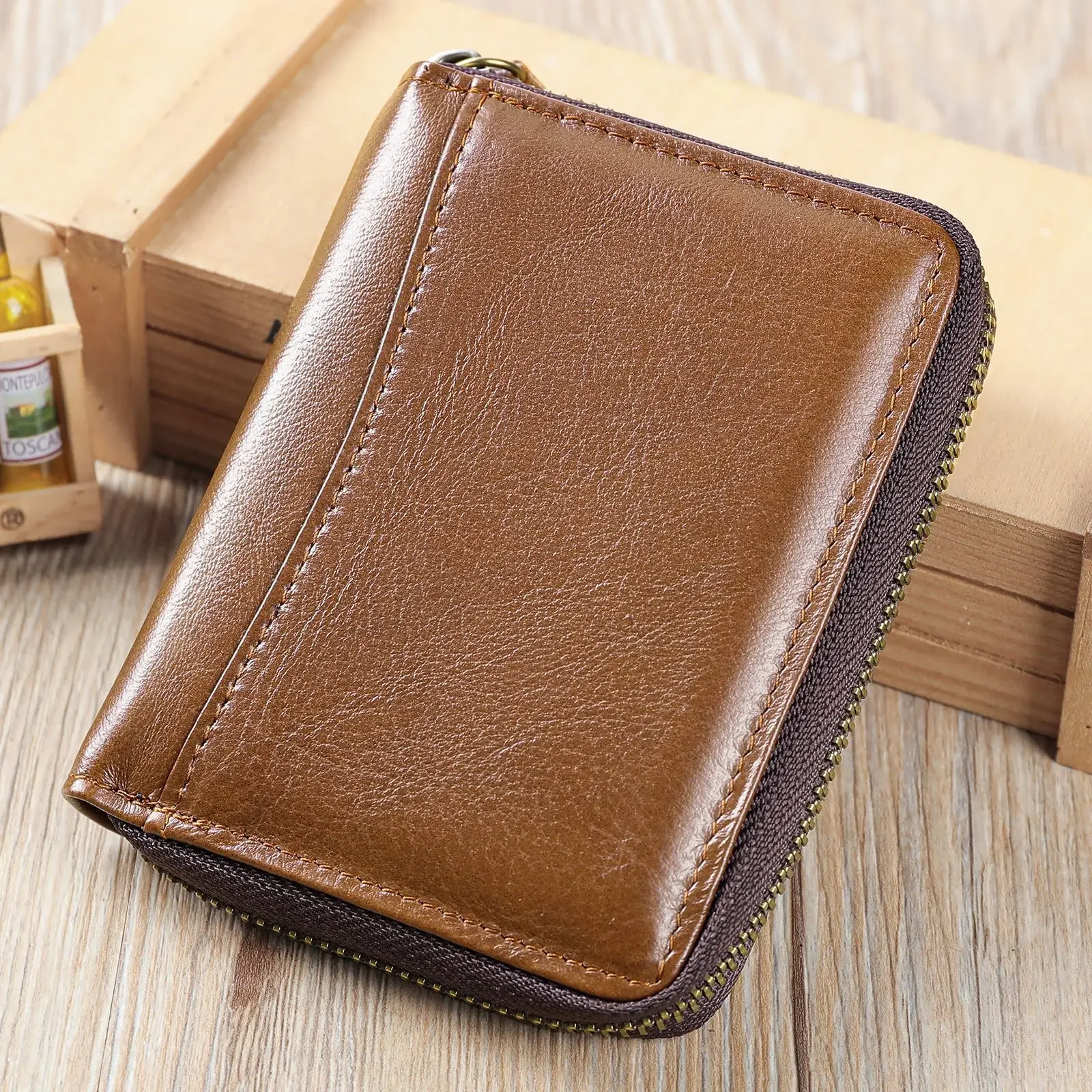 Marut Head Layer Leather Wallet Men's Short Leather Zipper Driver's License Card Bag Type Leather Clip Wallet