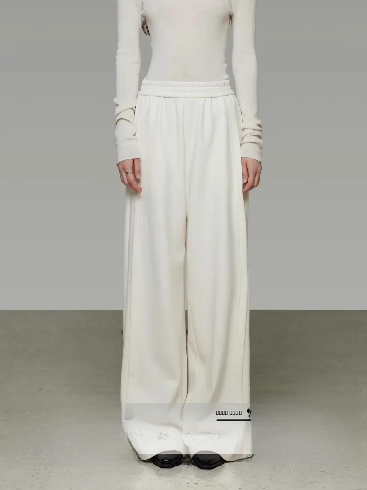 

High Waist Wide Leg Pants Women's Spring Elegance Loose Elastic Waist Casual Trousers Classic Sle Simple Pure Color