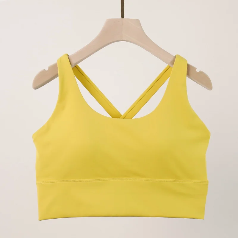 Fixed chest cushion sports bra for women, high-strength shock-absorbing gathering running bra, yoga fitness bra
