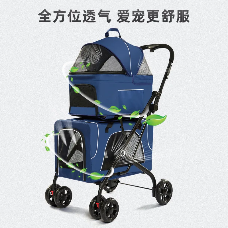 Double large space foldable trolley medium and small dog retractable puppies adult dog pet trolley pet dog