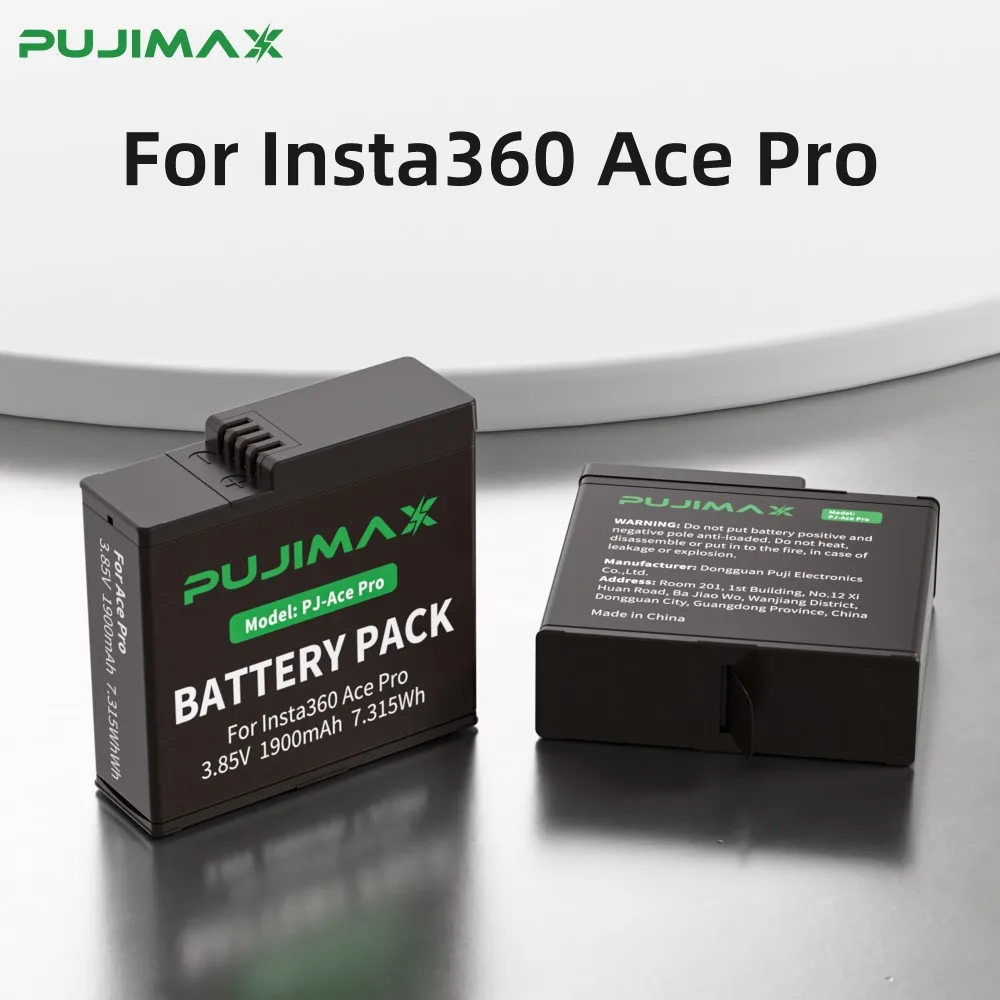

PUJIMAX 1900mAh PJ-Ace Pro For Insta360 Ace Pro Rechargeable Battery + 2-Slots Box Charger For Insta360 Ace Camera Accessories