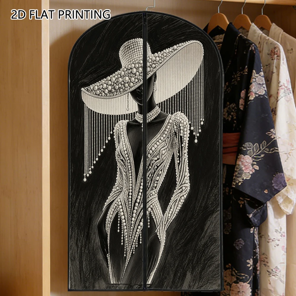 1pc pearl decorated fashion lady Compressed Dust Cover Clothes Compression Hanging Storage Bag Household Wardrobe Organizer