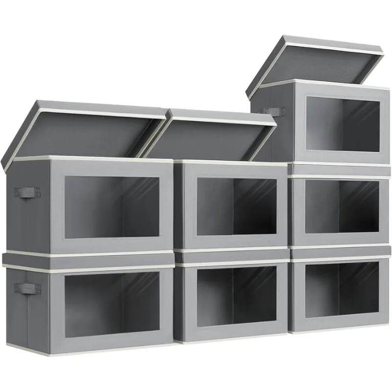 

Storage Box with Lids - 7 Pack Fabric Clear Window Storage Bins, Decorative Bins with Handles, Large Foldable Organizer for Clot