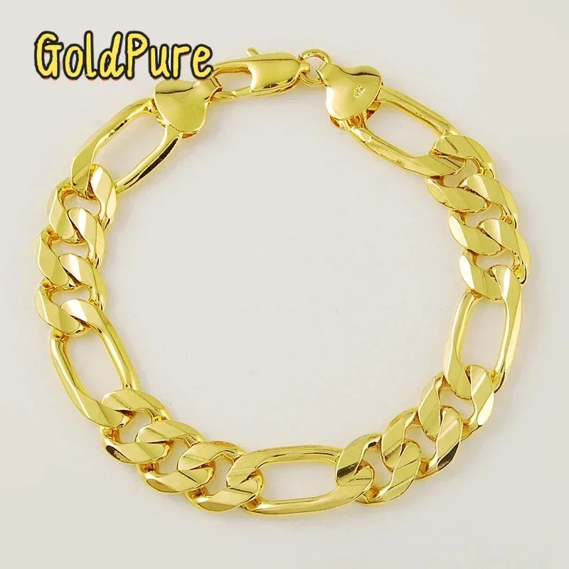 

Goldpure Luxury 24K 9999 Pure Gold real gold 6MM 8MM 10MM side three to one fashion domineering men's gold bracelet