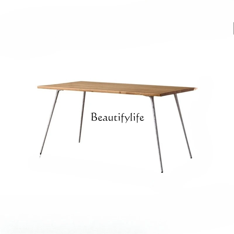 

North America imported natural edge oak Nordic dining table solid cast iron art solid wood dining table