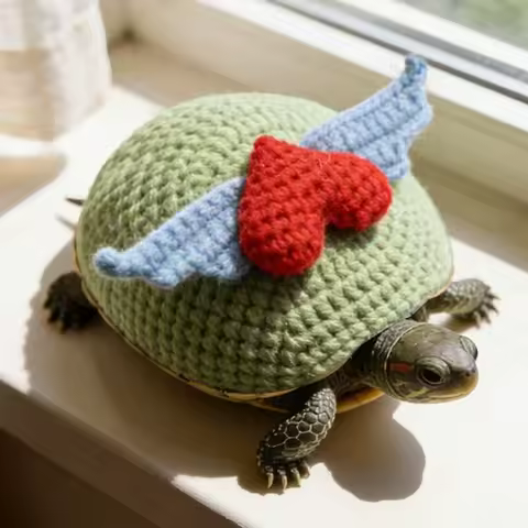 Funny Handmade Turtle Knitted Sweater Love Heart Decorative Pet Tortoise Clothes Adjustable Warm Turtle Costume Cosplay Party
